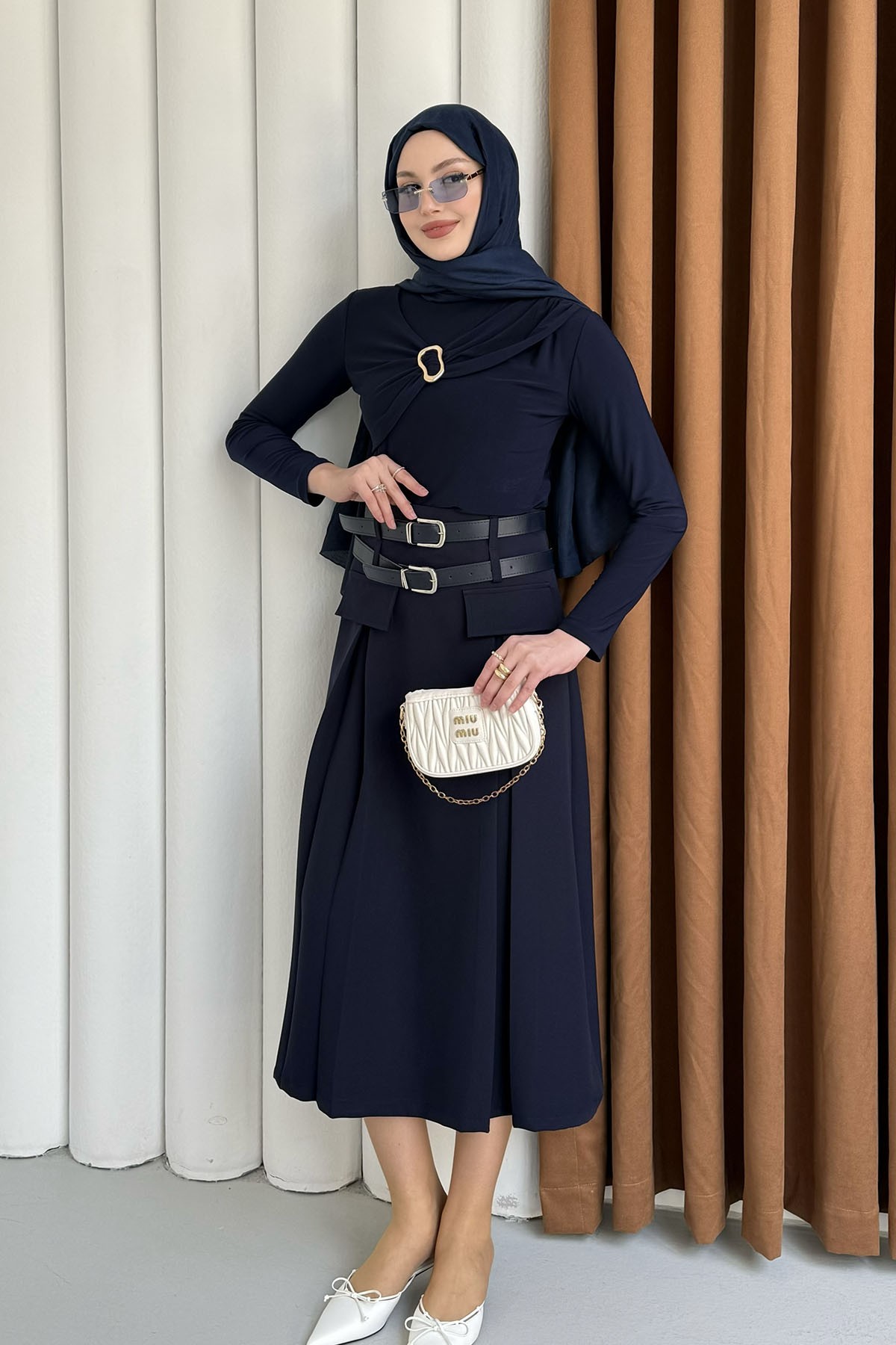 Toka Detaylı Sandy Bluz-LACİVERT