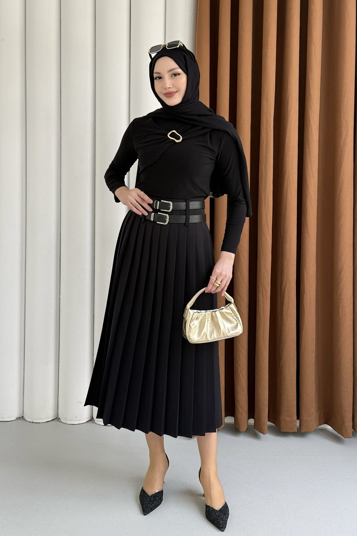 Toka Detaylı Sandy Bluz-SİYAH