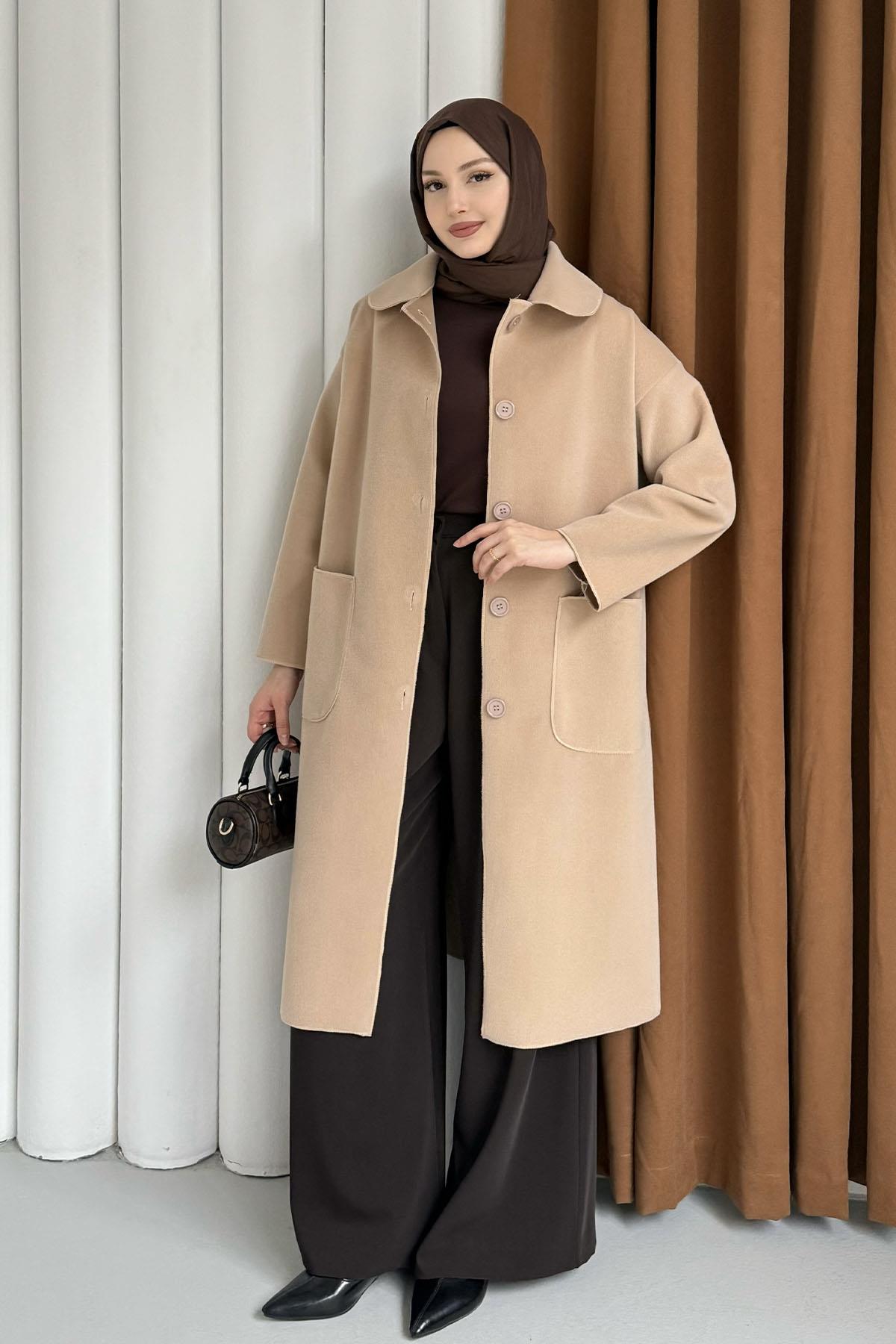 Torba Cepli Bebe Yaka Oversize Kaban-VİZON