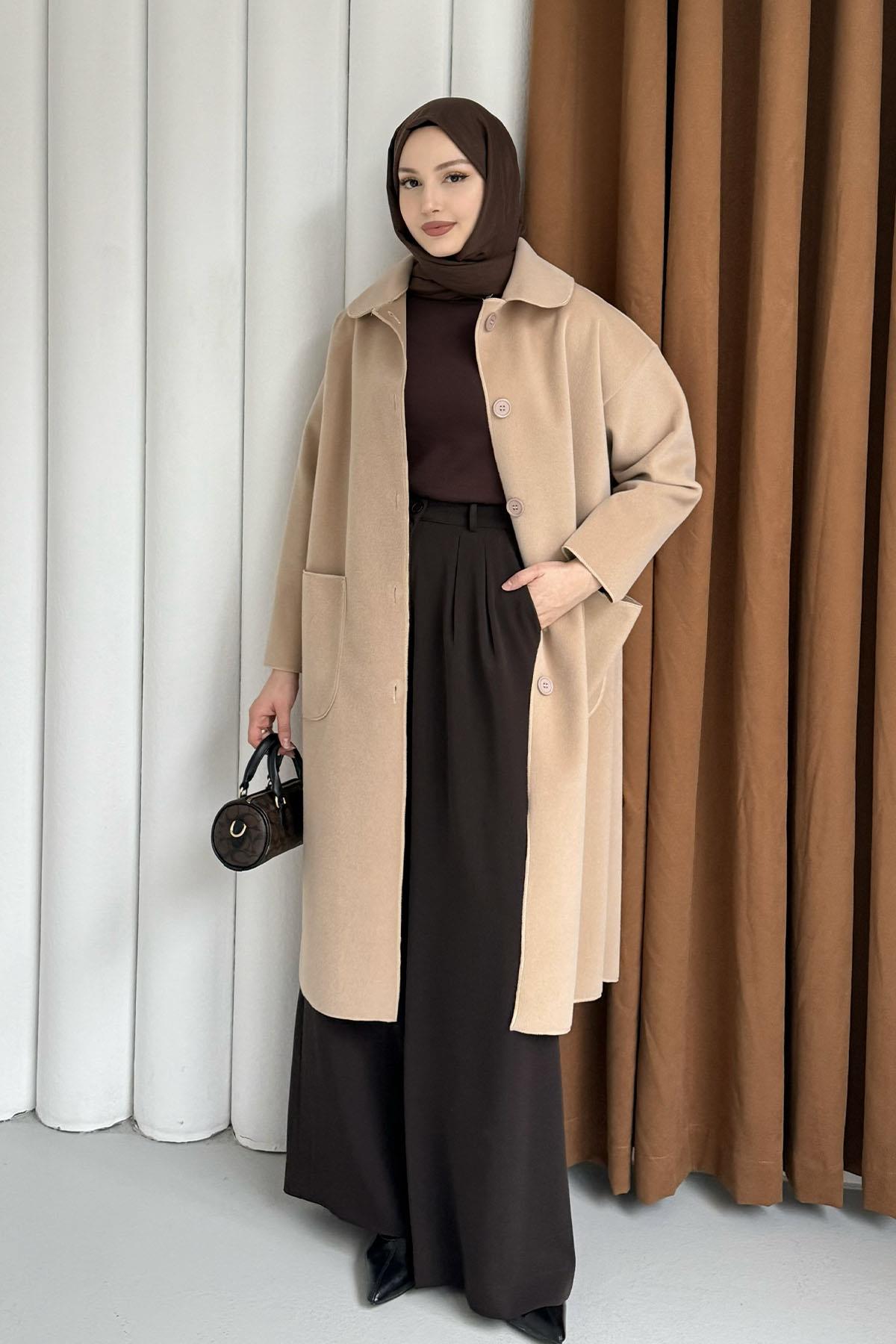 Torba Cepli Bebe Yaka Oversize Kaban-VİZON