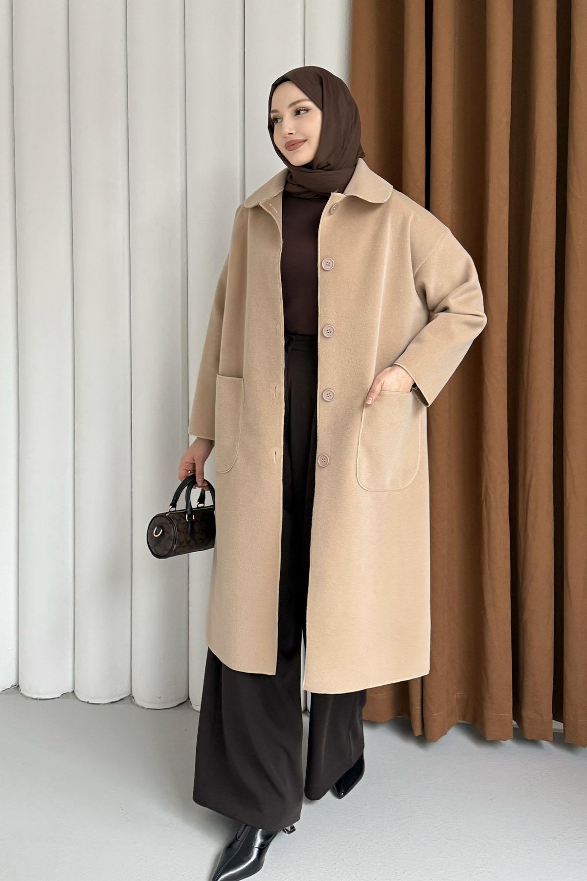 Torba Cepli Bebe Yaka Oversize Kaban-VİZON