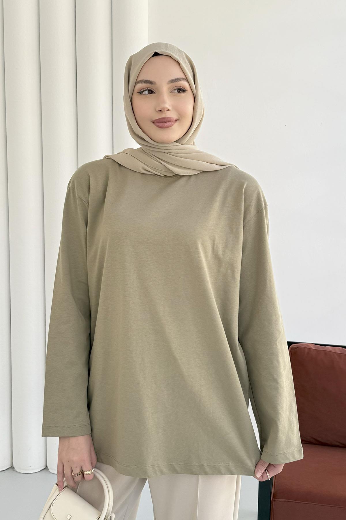 Uzun Kollu T-Shirt-HAKİ YEŞİL