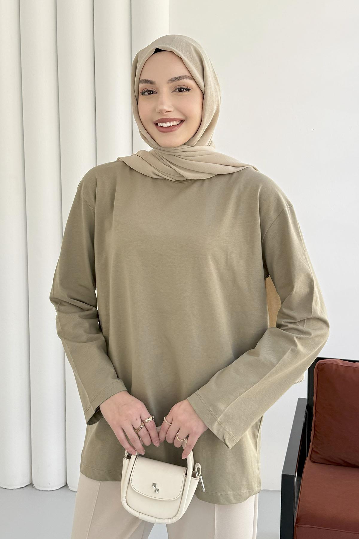 Uzun Kollu T-Shirt-HAKİ YEŞİL