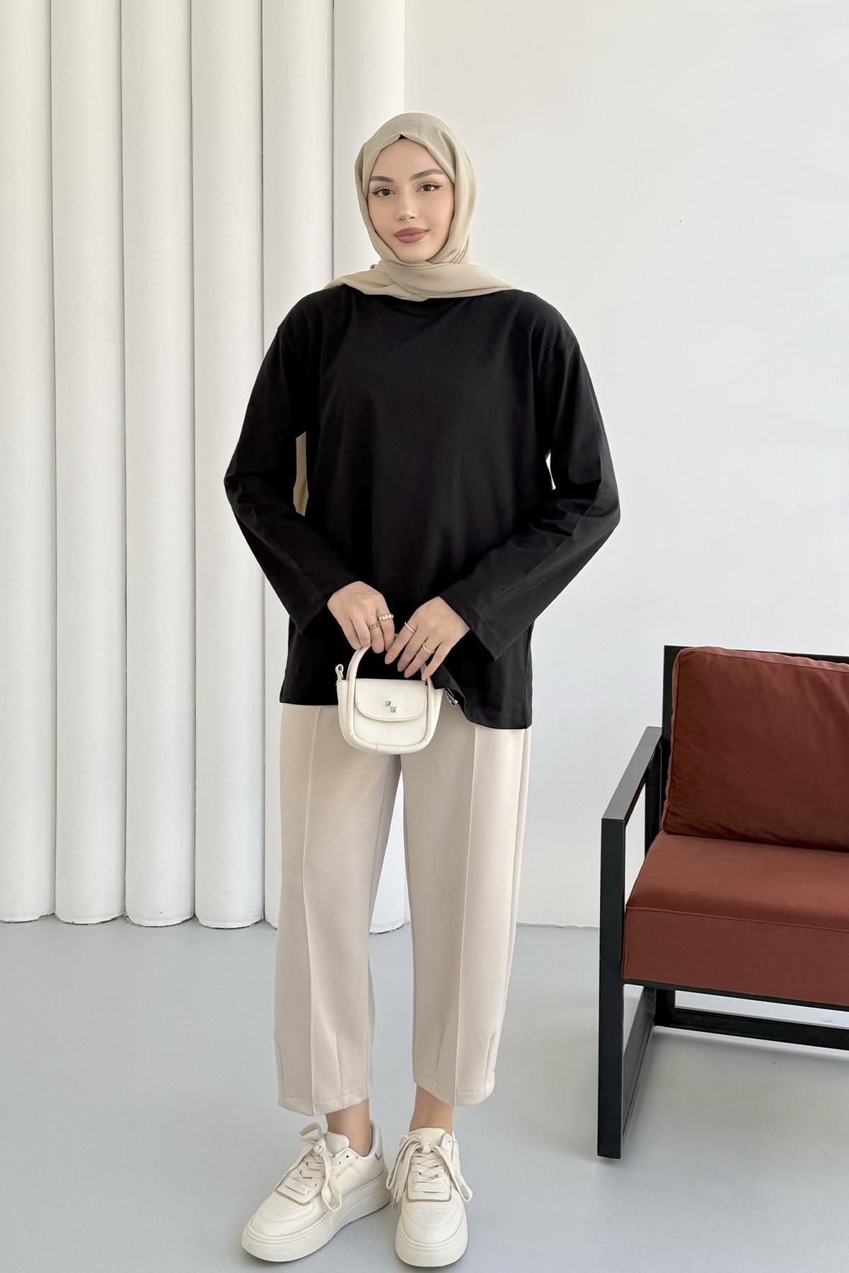 Uzun Kollu T-Shirt-SİYAH