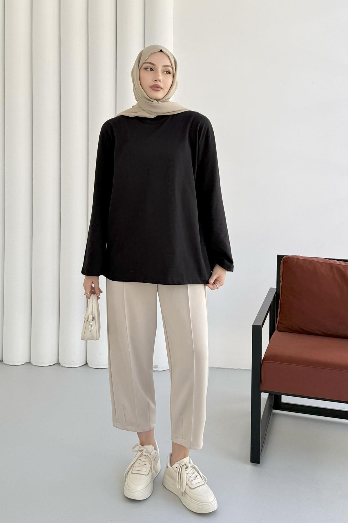 Uzun Kollu T-Shirt-SİYAH