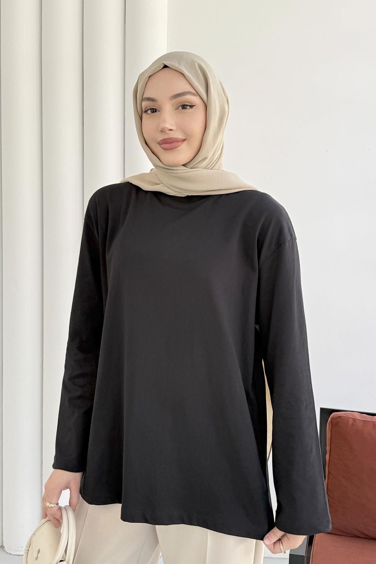 Uzun Kollu T-Shirt-SİYAH