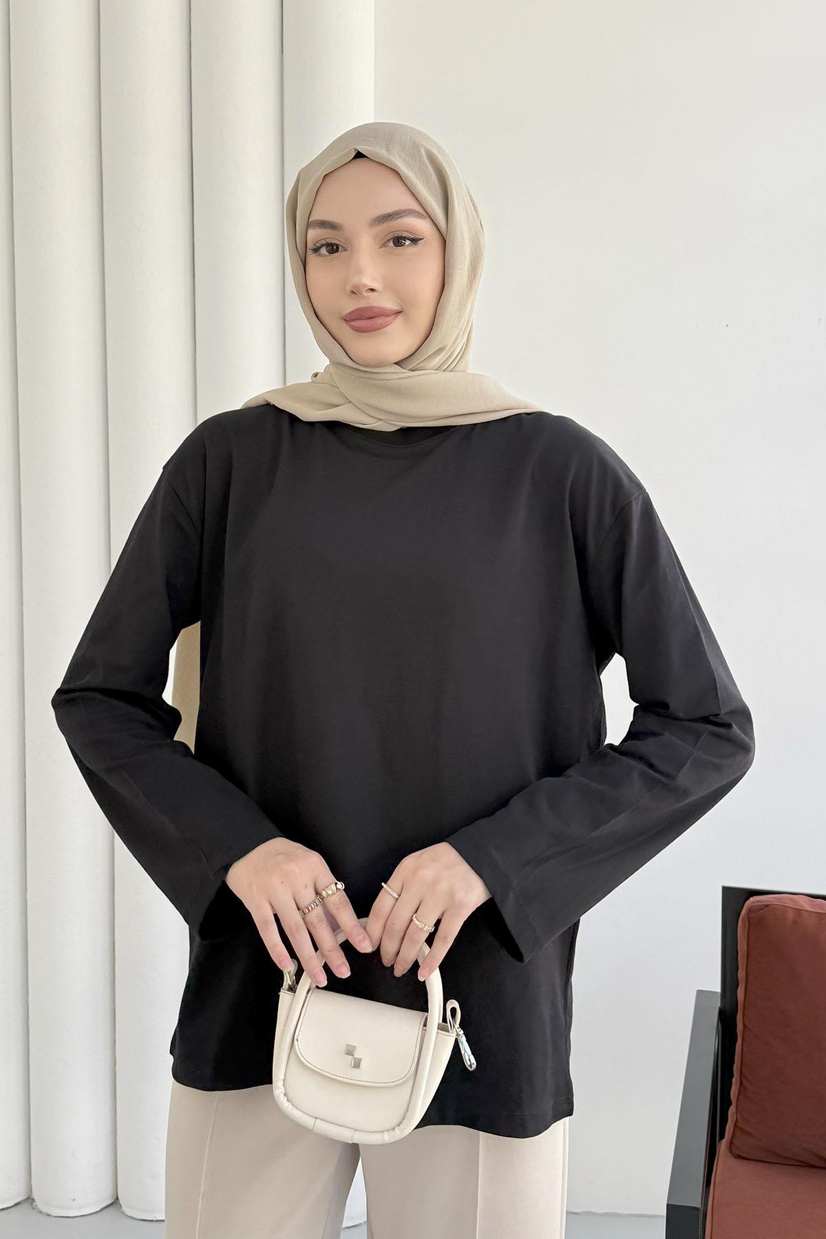 Uzun Kollu T-Shirt-SİYAH