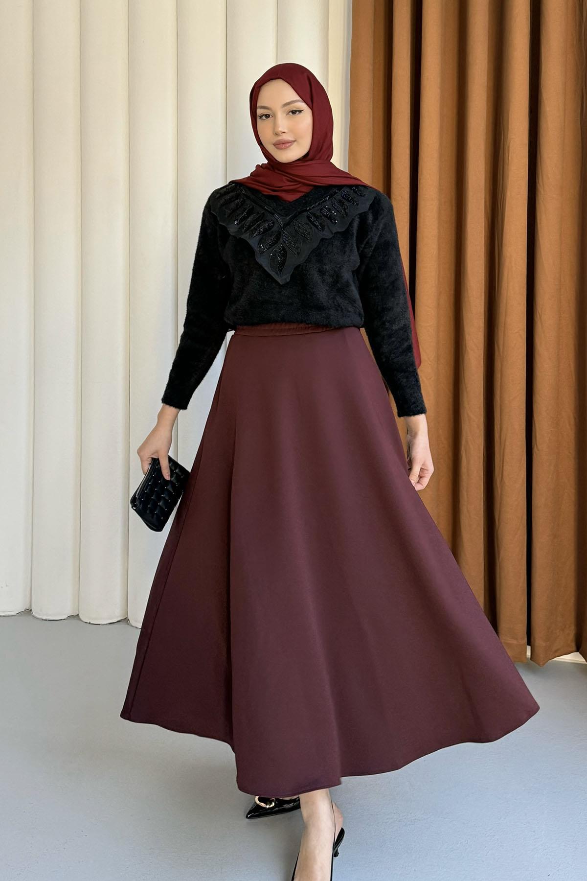 Yaka Taş Detaylı Yumoş Premium Triko Kazak-SİYAH