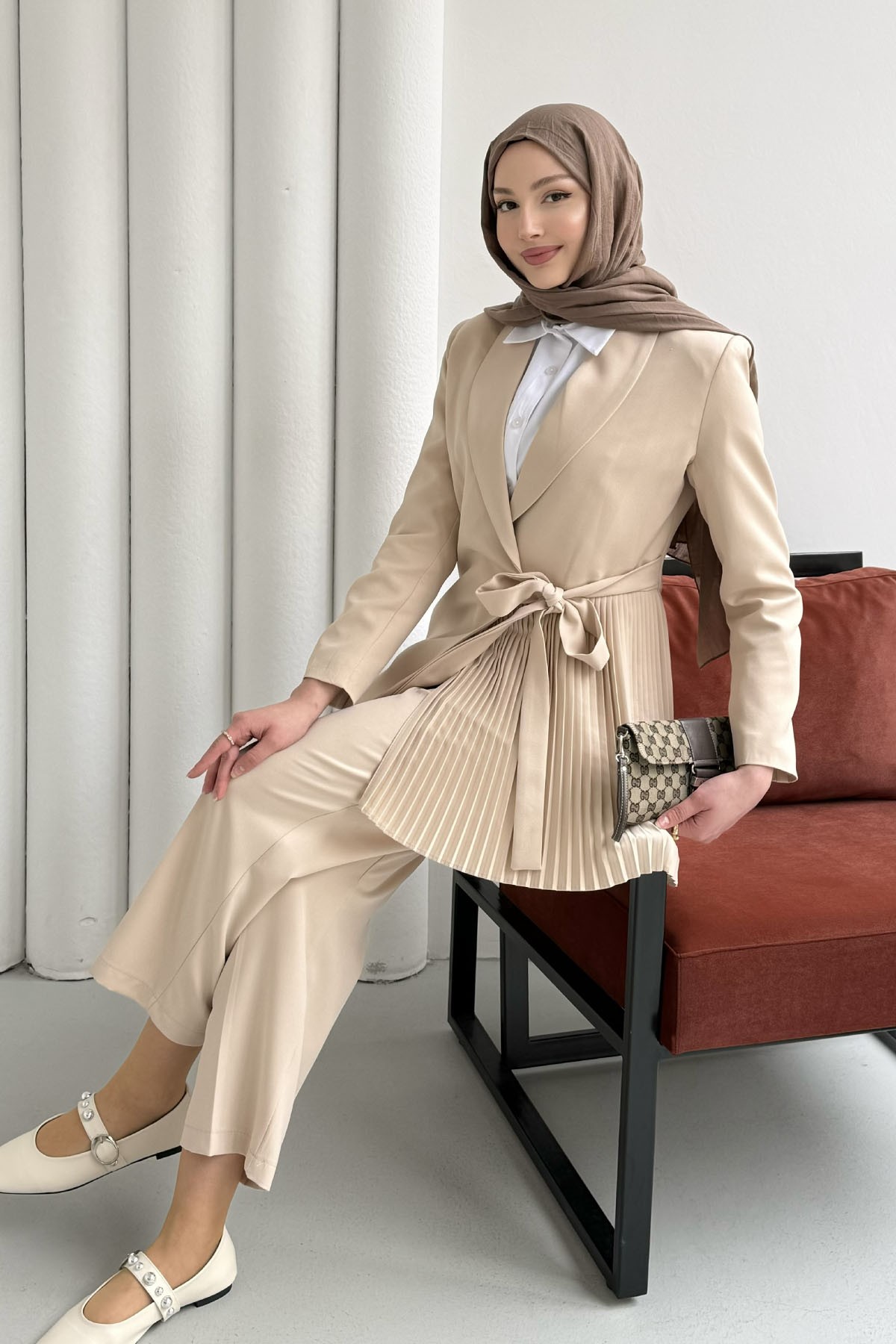 Yan Bağlamalı Pilise Detay Blazer Ceket-TAŞ