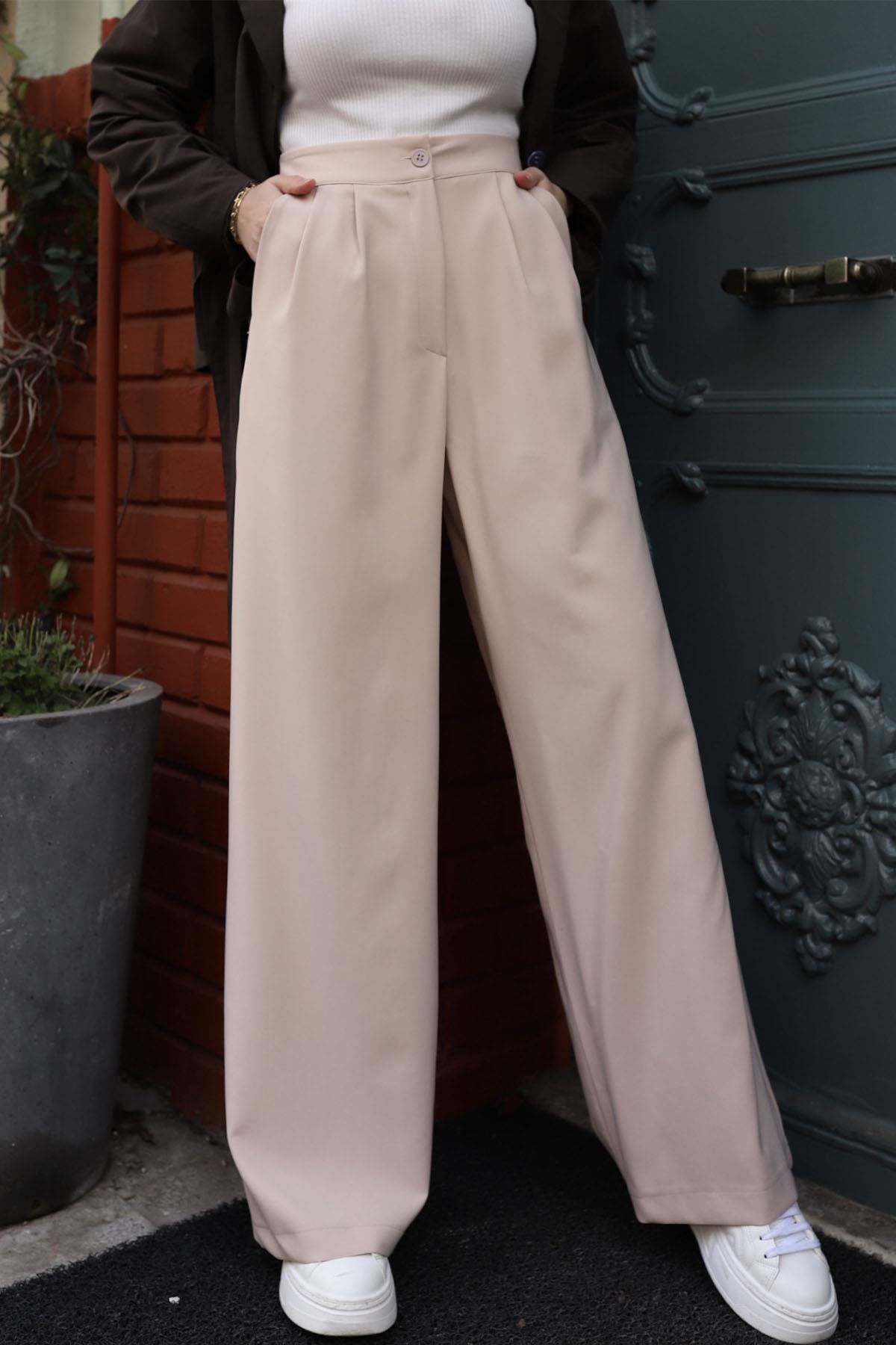 Yüksek Bel Pileli Palazzo Pantolon-TAŞ