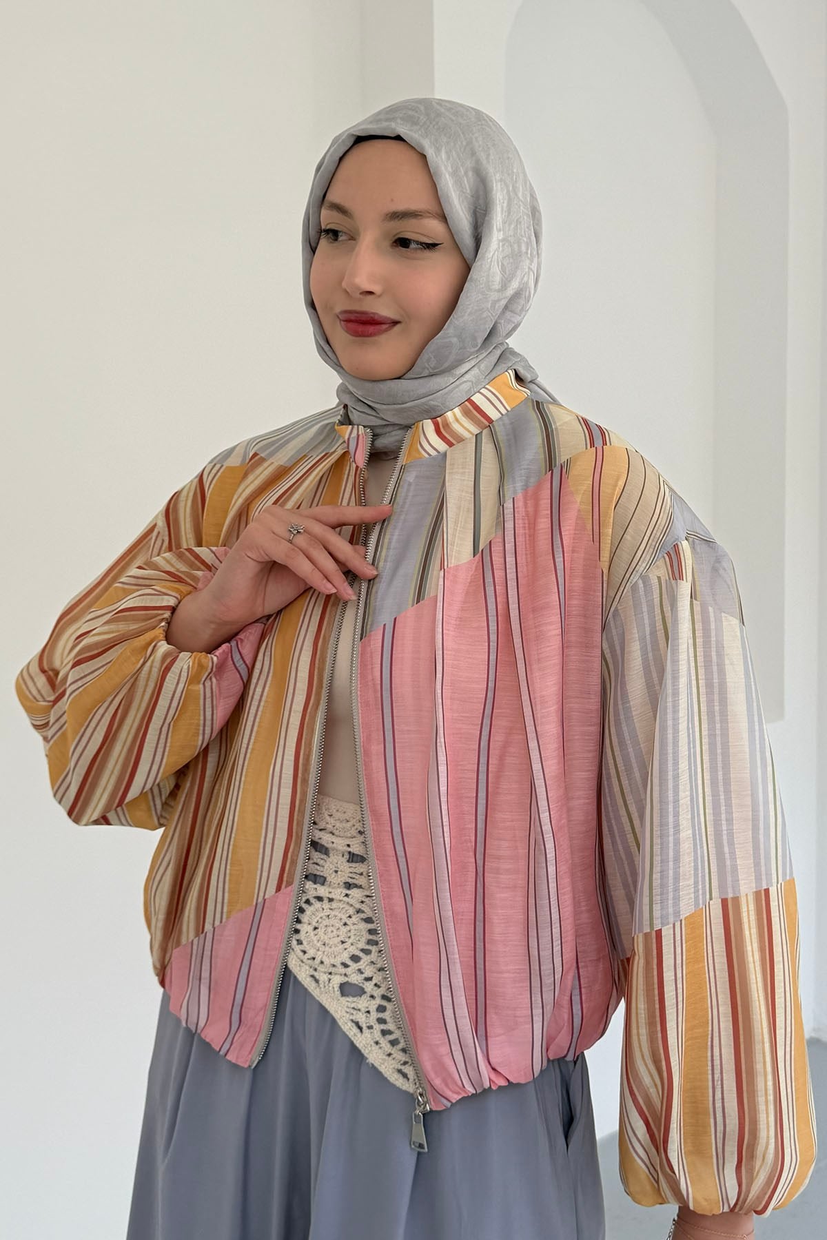 ZR Model Bomber Ceket-PEMBE