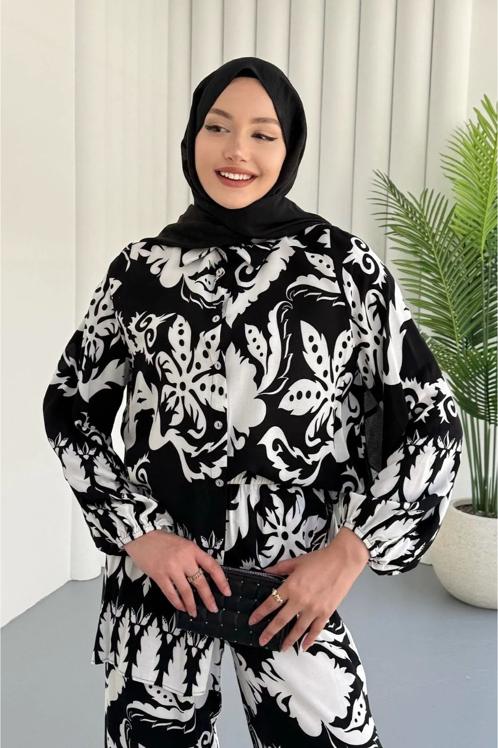 etnik desenli tesettür takım