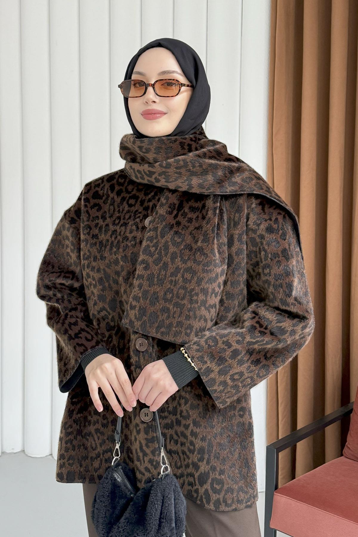 Atkılı Leopar Desen Ceket-KAHVERENGİ
