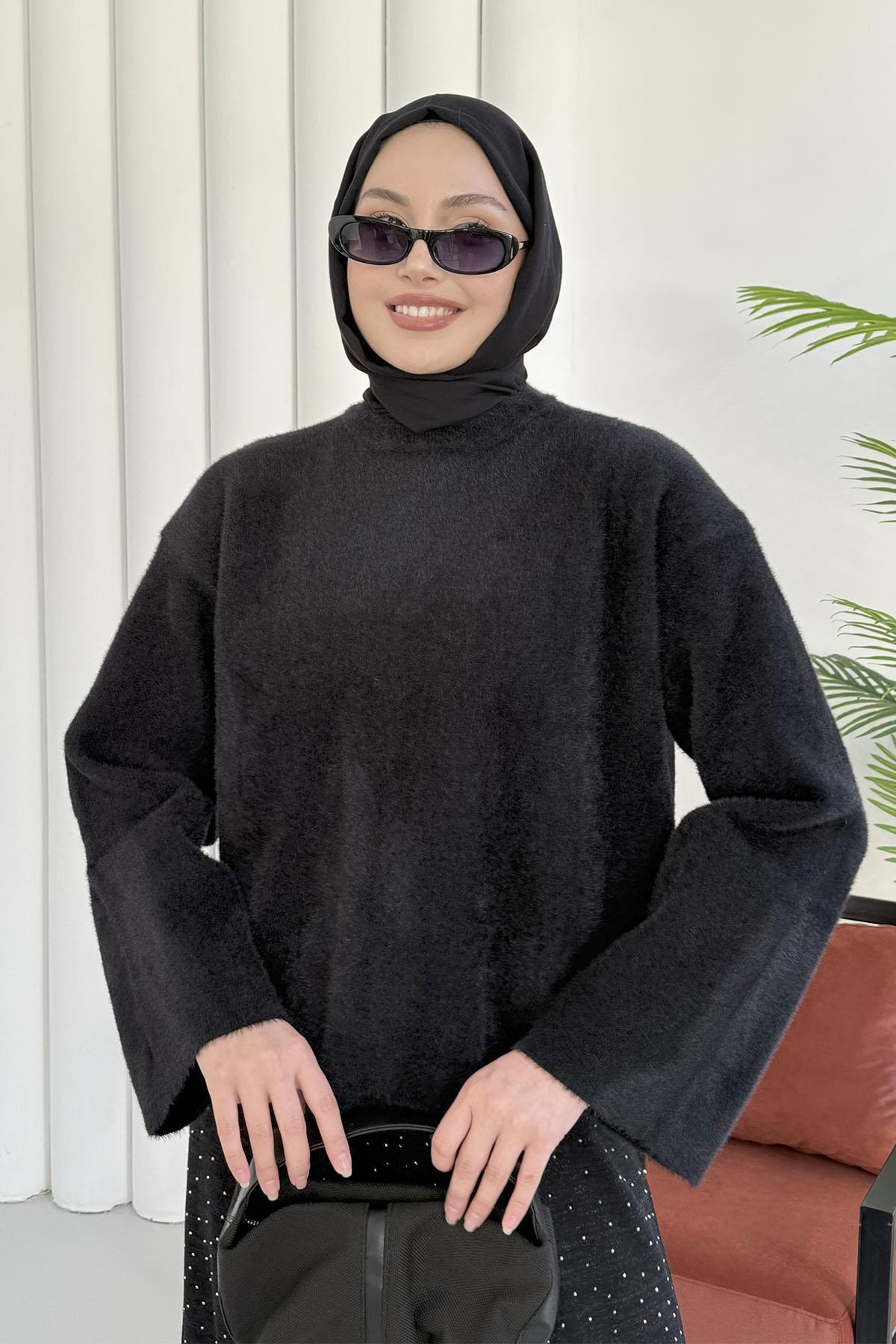 Bisiklet Yaka Yumuşak Dokulu Triko Kazak-SİYAH