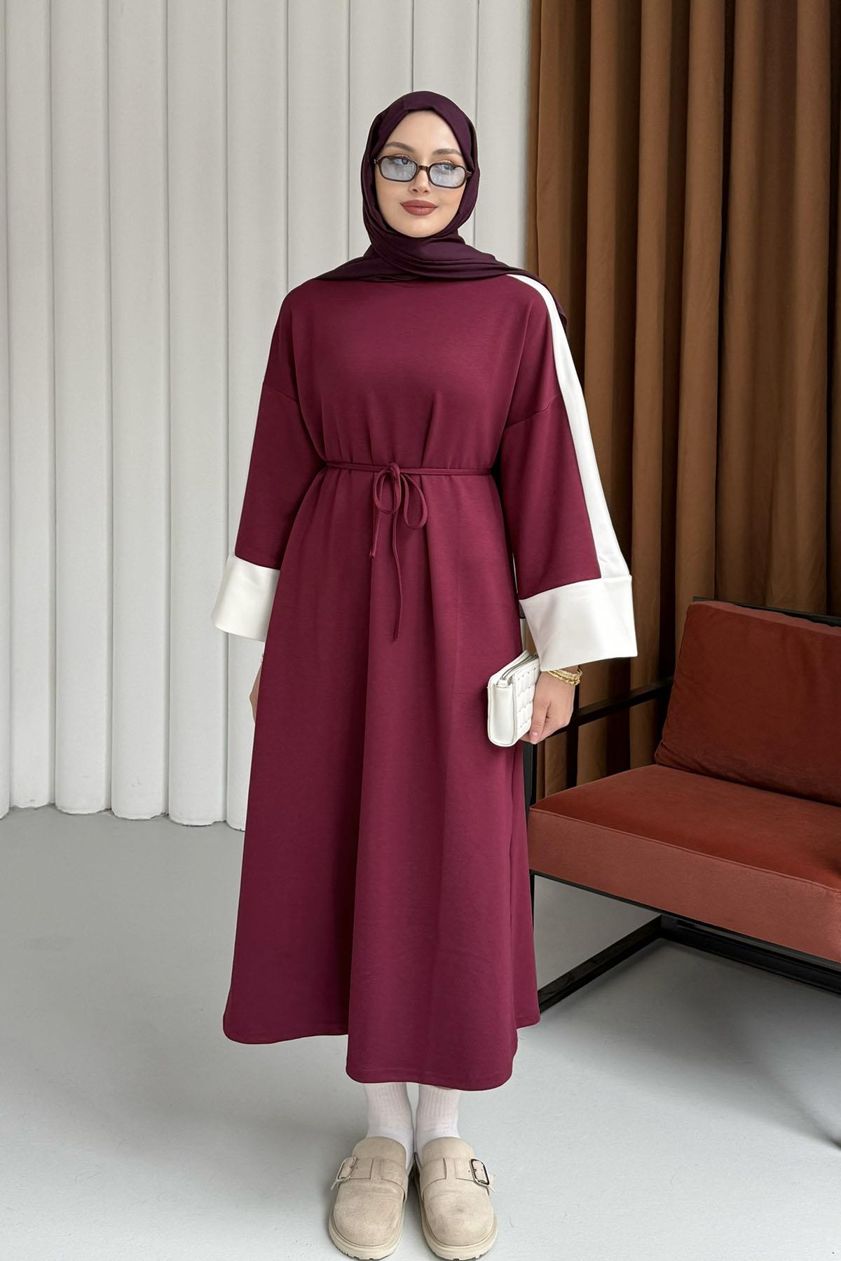 Garnili Oysho Kumaş Tesettür Elbise-BORDO