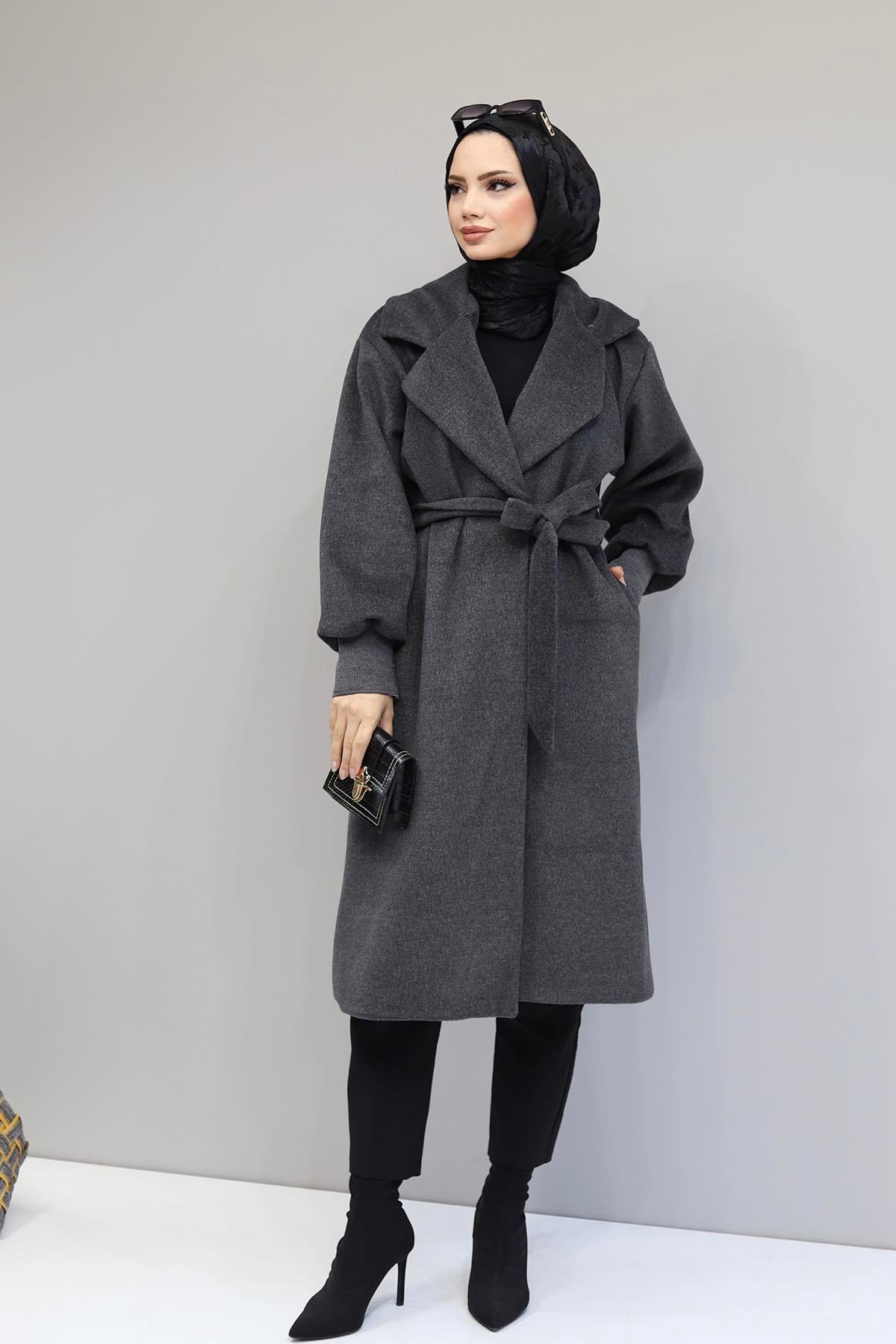 Kaşmir Premium Astarlı Oversize Kaban-ANTRASİT