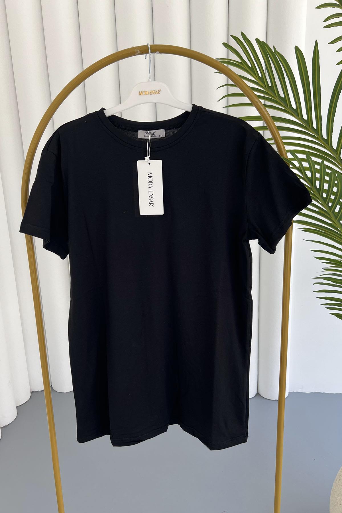 Spor Bisiklet Yaka Pamuk Oversize İçlik-SİYAH