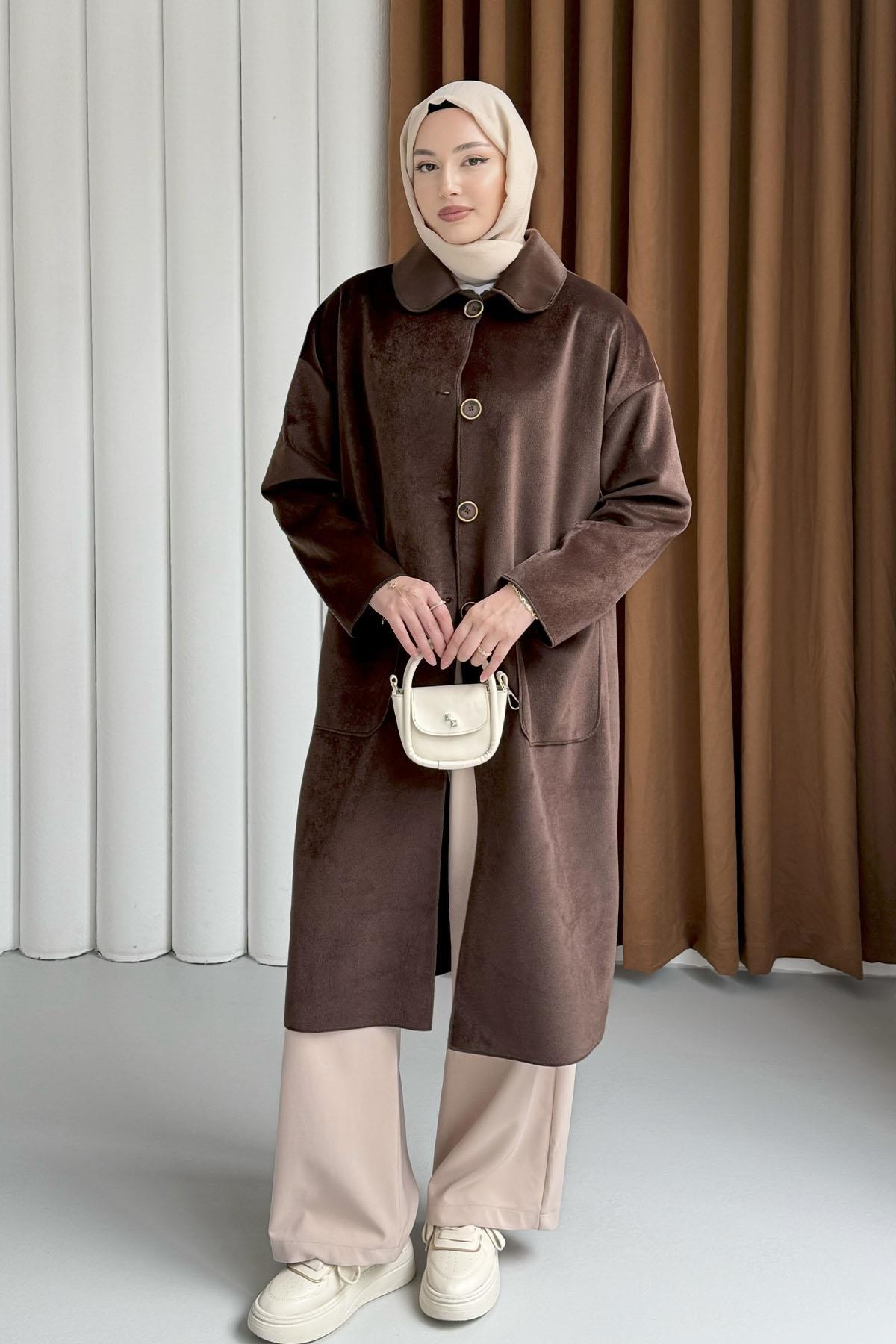 Torba Cepli Bebe Yaka Oversize Kaban-KAHVERENGİ