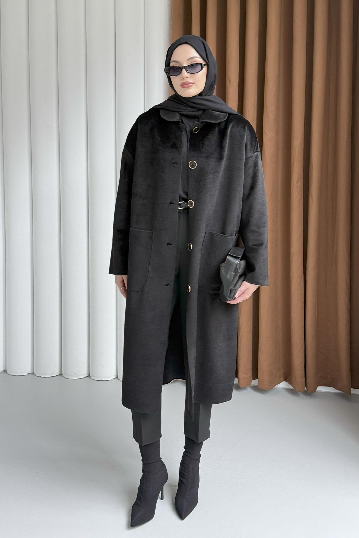 Torba Cepli Bebe Yaka Oversize Kaban-SİYAH