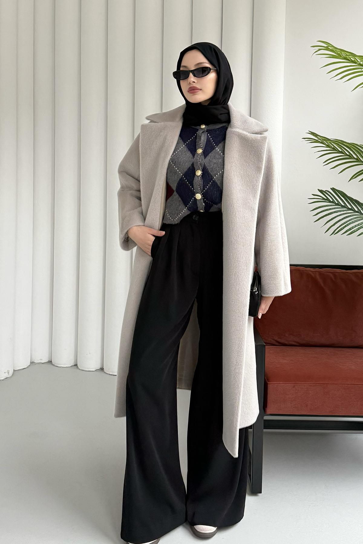 Yandan Yırtmaçlı Kuşaklı Kürk Kaban-VİZON