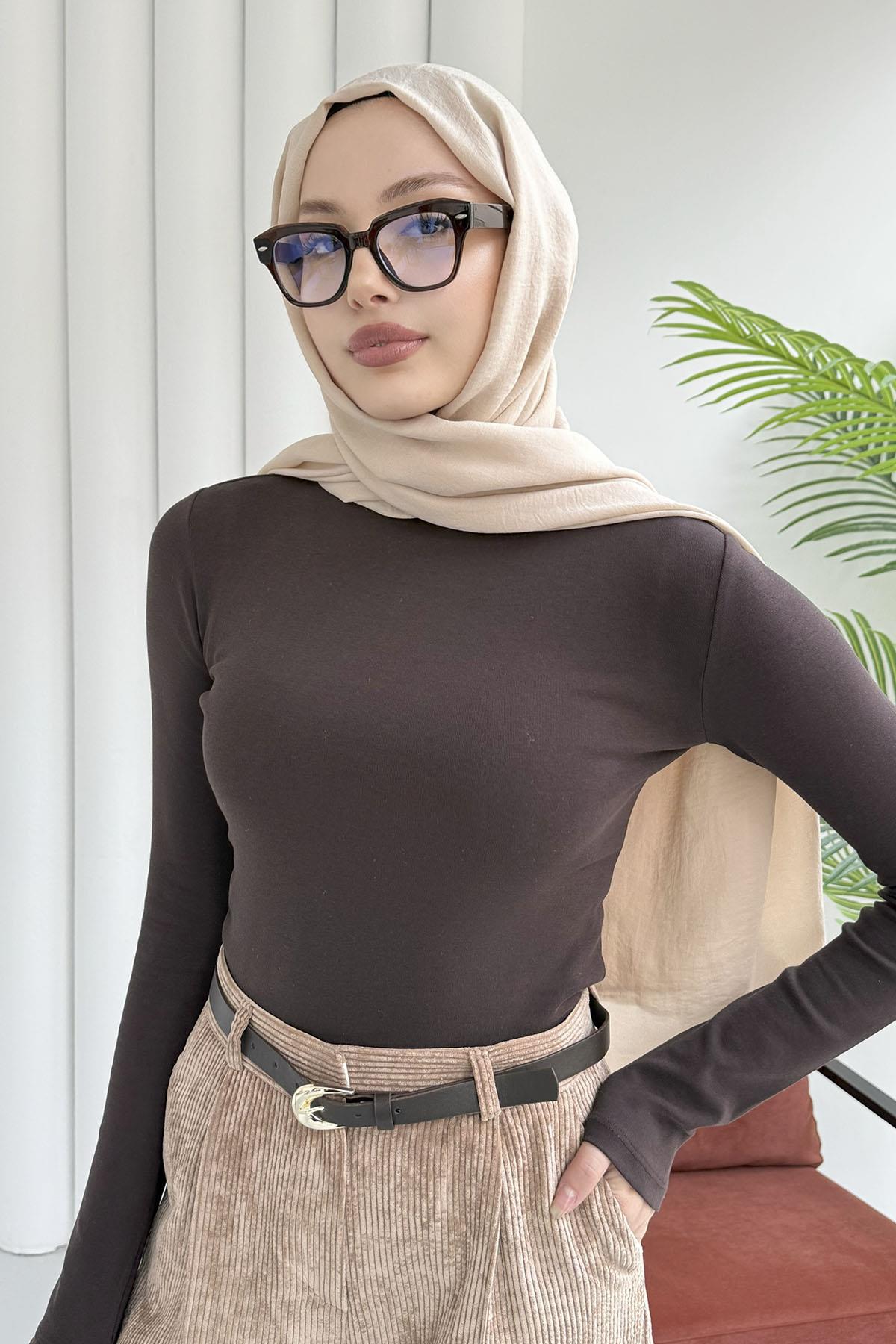 Yarım Balıkçı Yaka Uzun Kol Bady-ACI KAHVE