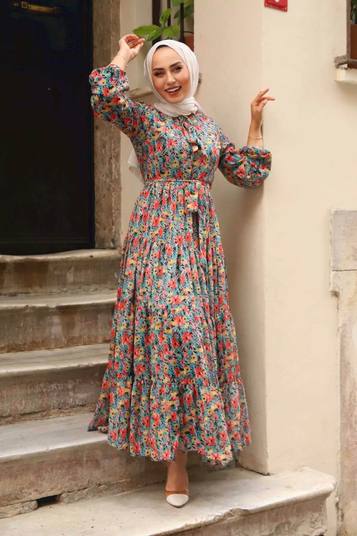 Etek Parçalı Elbise-YEŞİL - Moda Ensar