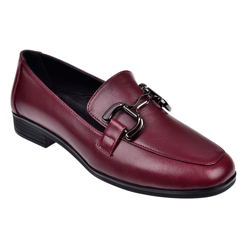 Beety Hakiki Deri Tokalı Makosen Kadın Ayakkabı BEE-12006   BORDO