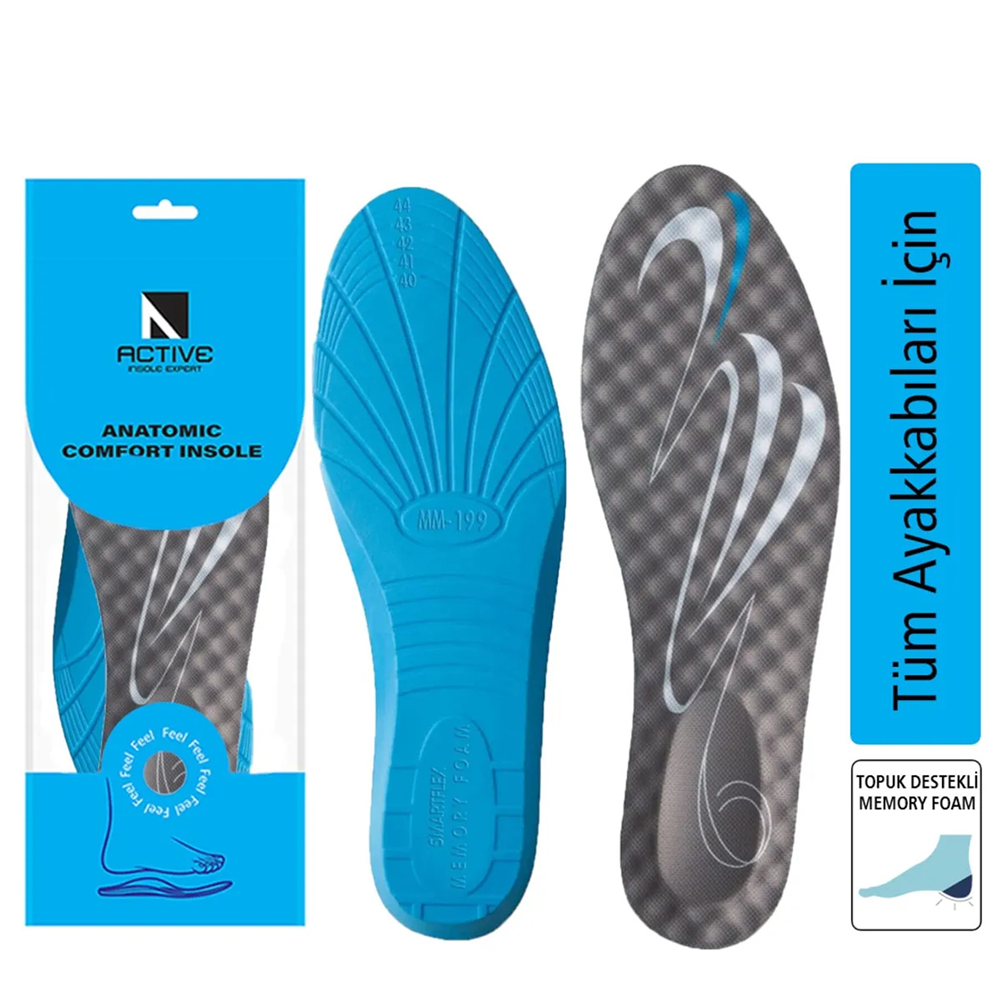 Blue Gel Darbe Emici, Topuk Destekli Masaj Yapan Erkek Spor Ayakkabı Tabanlığı 199-MM-