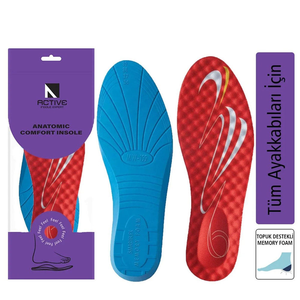 Blue Gel Memory Foam, Darbe Emici, Masaj Noktalı, Yumuşak, Kadın Spor Ayakkabı Tabanlığı 199-MW