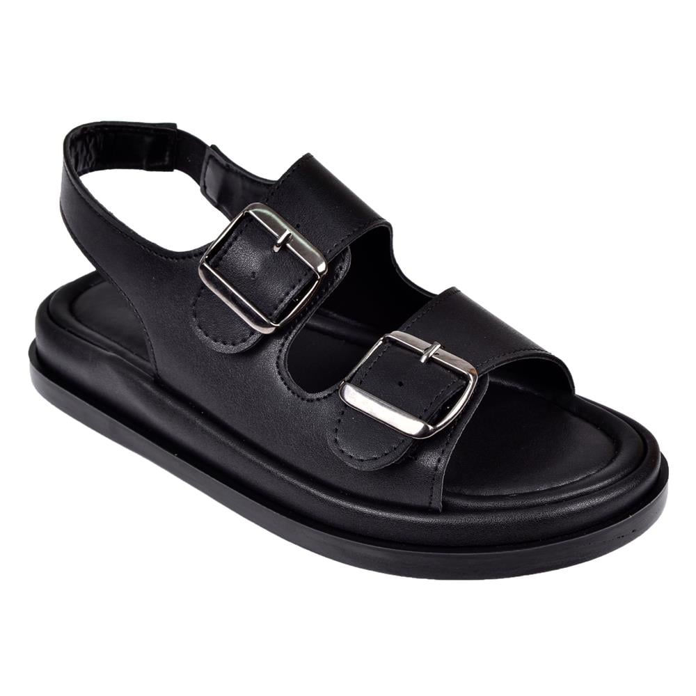 Castle Black Çift Tokalı Kadın Sandalet CB-35176   SİYAH