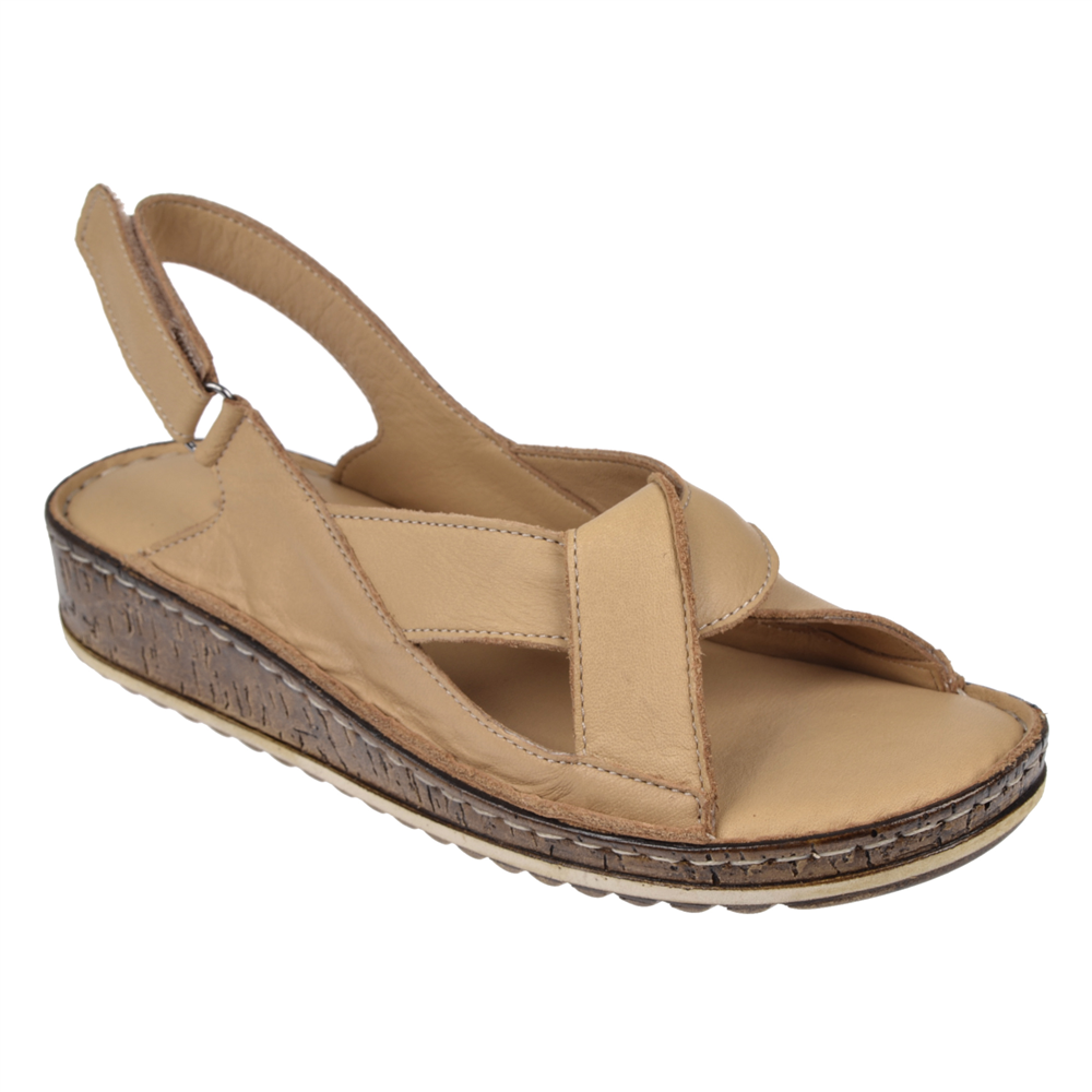 Castle Black Hakiki Deri Comfort Kadın Sandalet CB-22354   BEJ