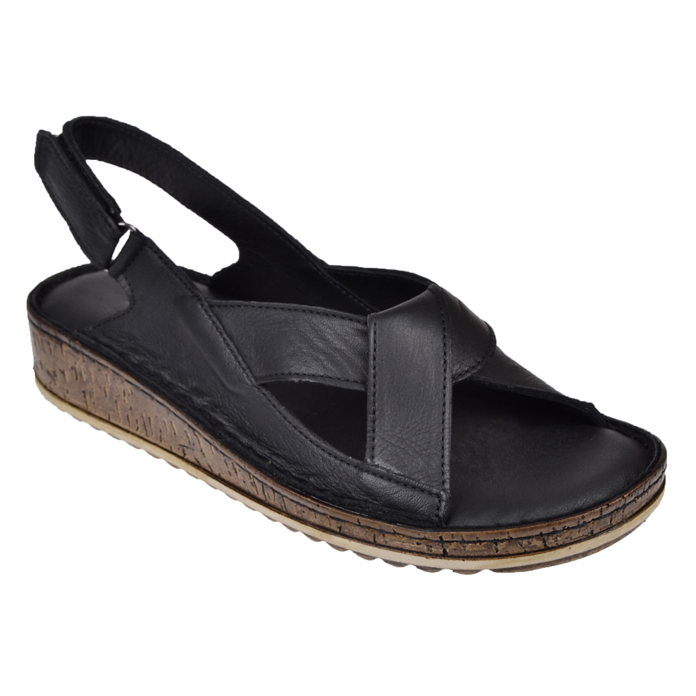 Castle Black Hakiki Deri Comfort Kadın Sandalet CB-22354   SİYAH