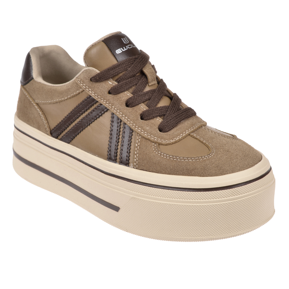 Ewoll Kalın Taban Kadın Spor Ayakkabı Sneaker EW-1127 BEJ