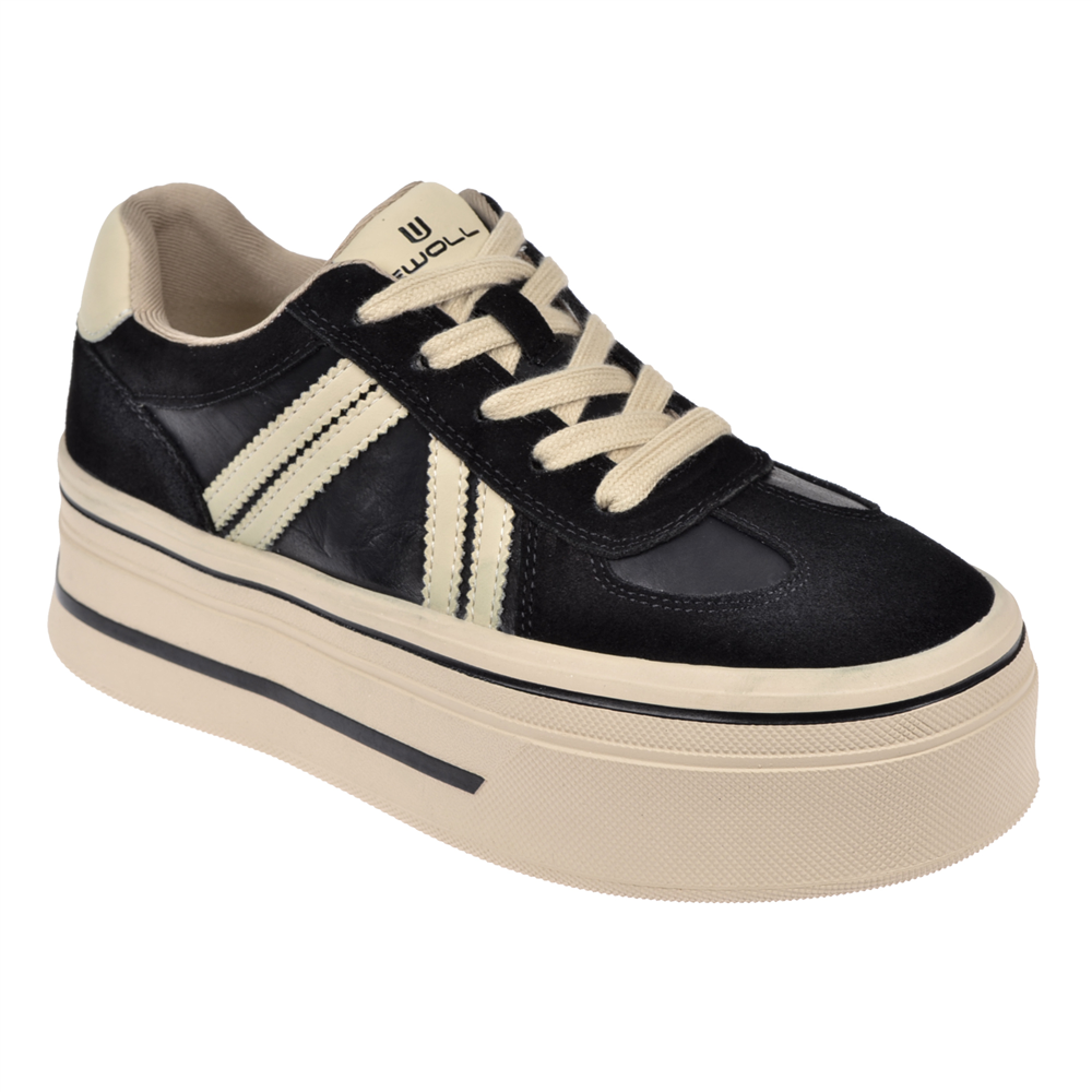 Ewoll Kalın Taban Kadın Spor Ayakkabı Sneaker EW-1127 SİYAH
