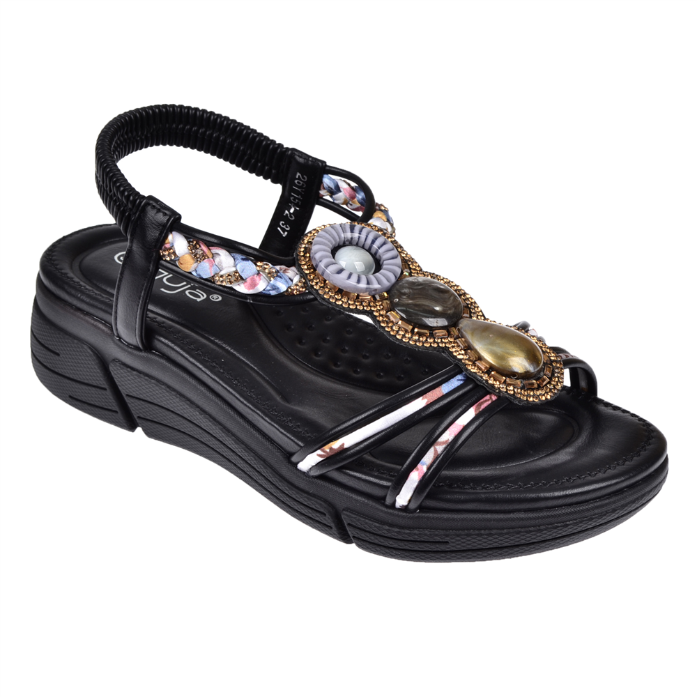 Guja Taşlı Comfort 5Cm Dolgu Taban Kadın Sandalet GJ-26Y1542   SİYAH