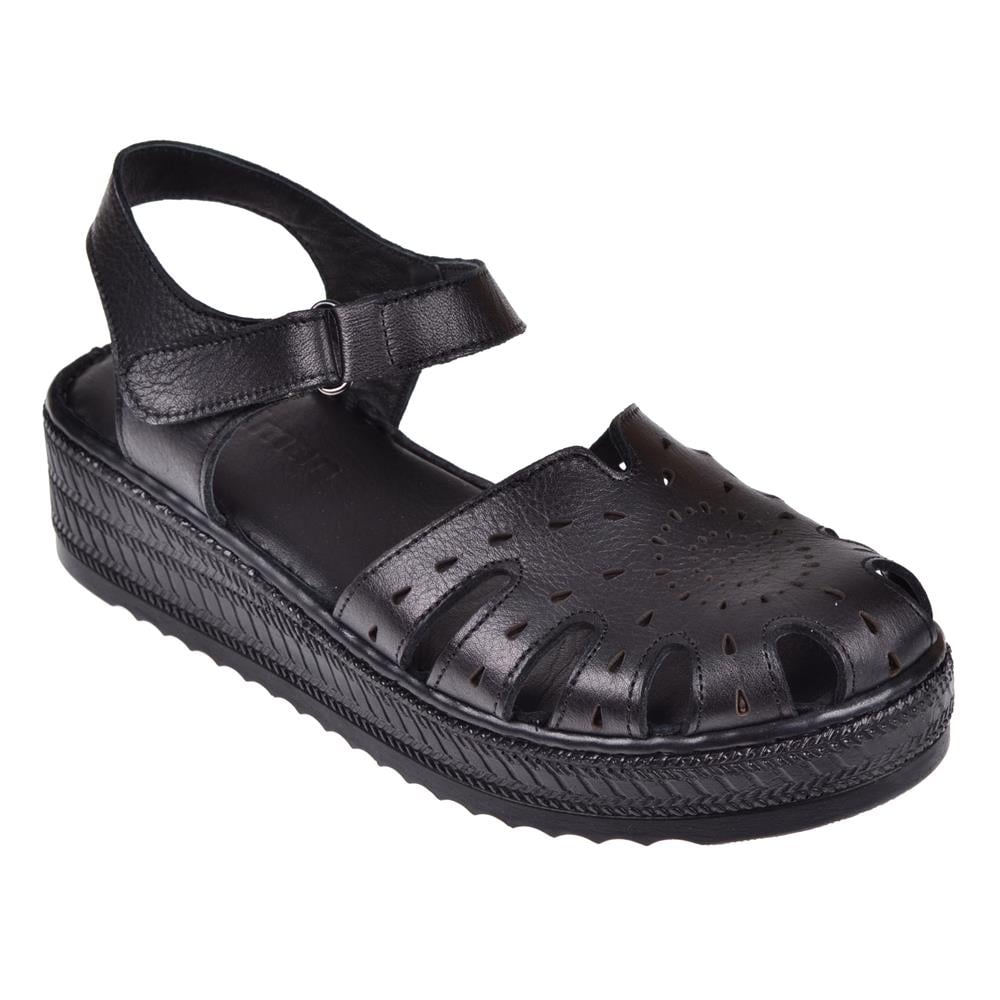 Pullman Hakiki Deri Burnu Kapalı Kadın Sandalet PLM-25   SİYAH