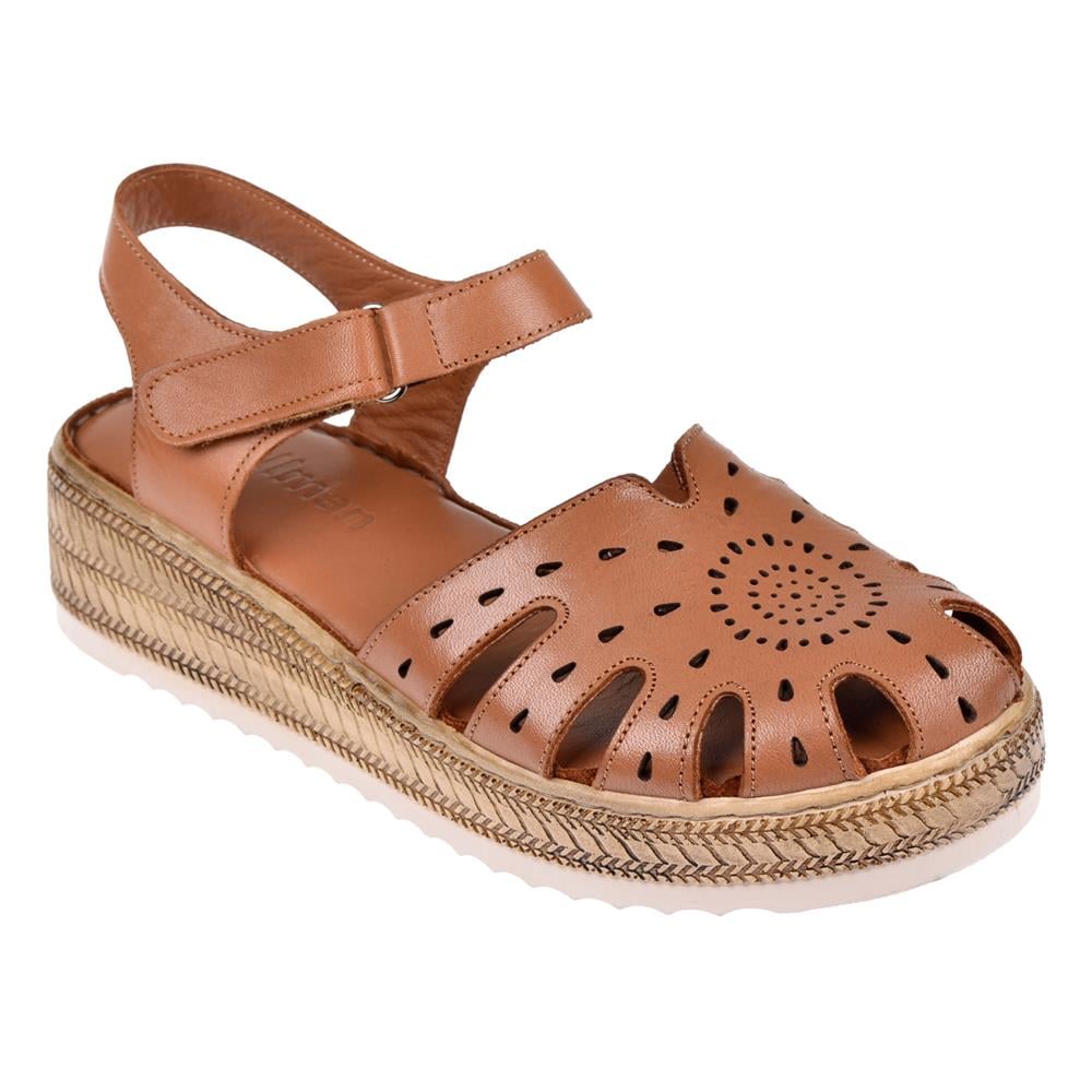 Pullman Hakiki Deri Burnu Kapalı Kadın Sandalet PLM-25   TABA