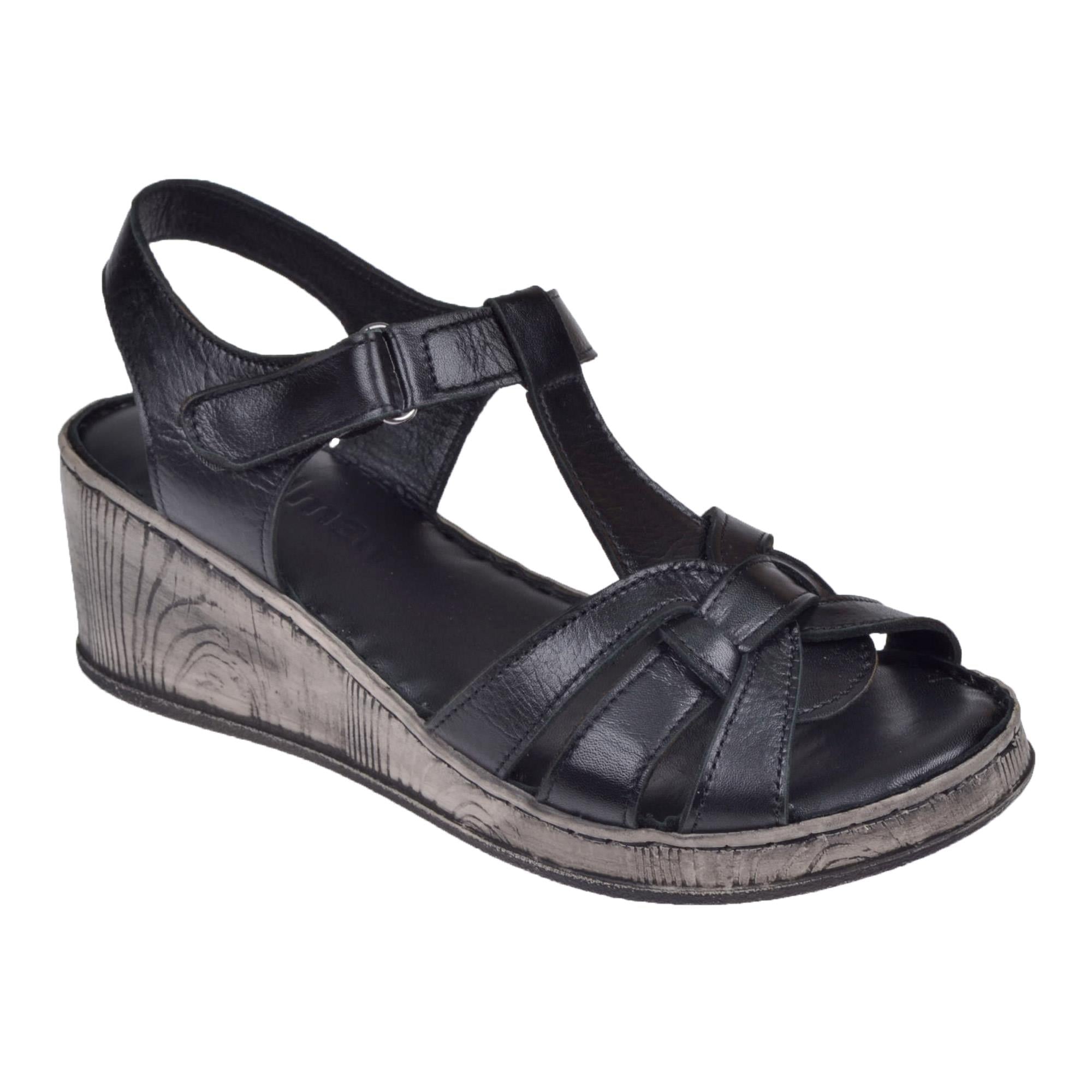 Pullman Hakiki Deri Comfort Kadın Sandalet PLM-5   SİYAH