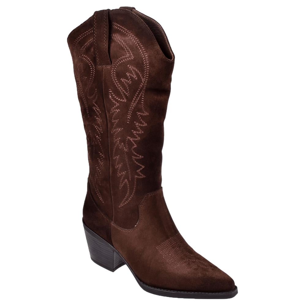 Pullman Hakiki Deri İşlemeli Western Kadın Çizme PLM-011   KAHVE SÜET