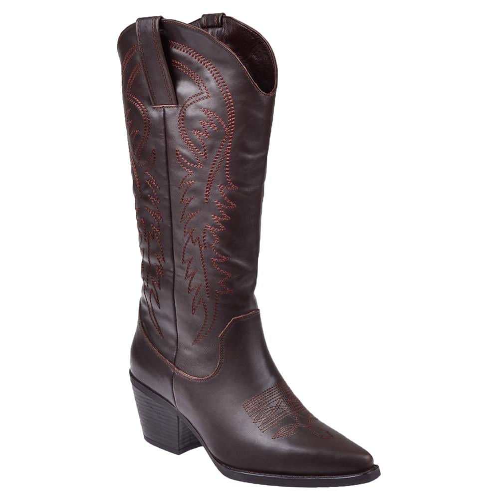 Pullman Hakiki Deri İşlemeli Western Kadın Çizme PLM-011   KOYU KAHVE