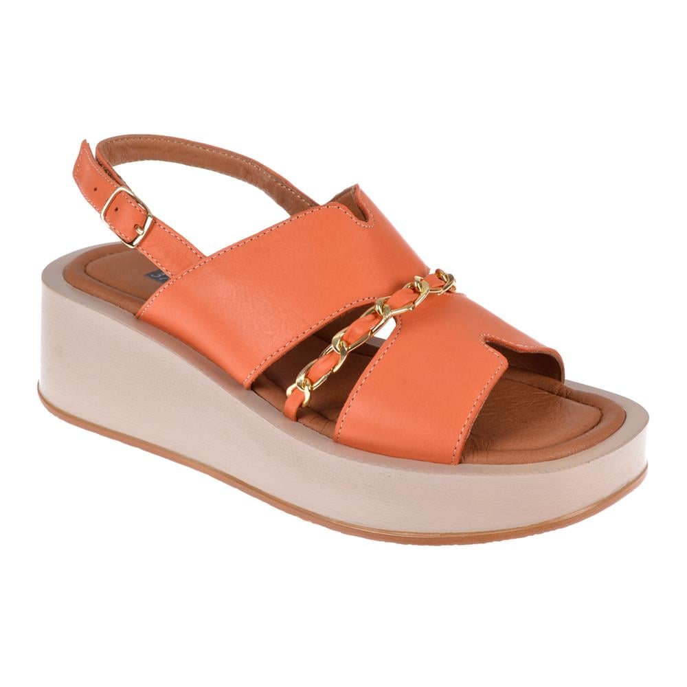 Pullman Hakiki Deri Kalın Taban Kadın Sandalet MX-2367   ORANJ