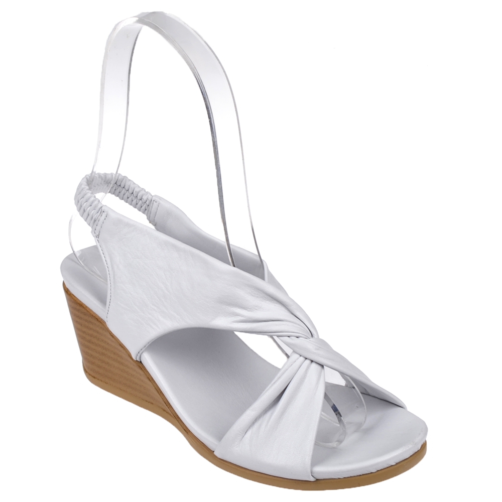 Sms Hakiki Deri 7 Cm Dolgu Taban Kadın Sandalet SMS-1771   BEYAZ