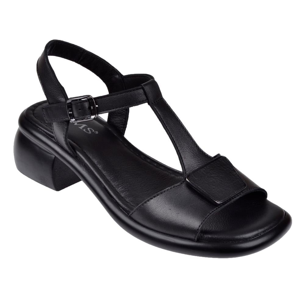 Sms Hakiki Deri Kalın Topuklu Kadın Sandalet SMS-1333   SİYAH