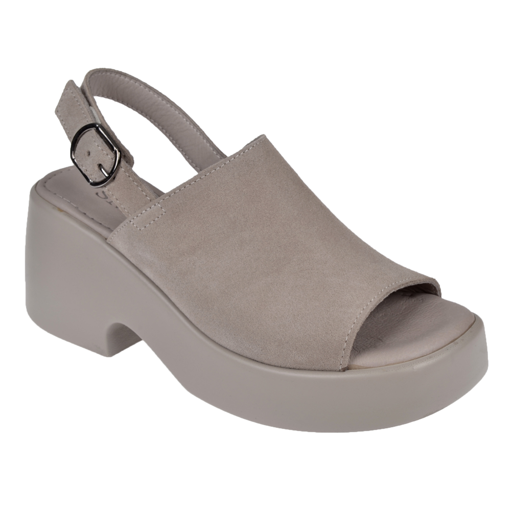 Sms Hakiki Deri Platform Taban Kadın Sandalet SMS-2408   TAŞ SÜET