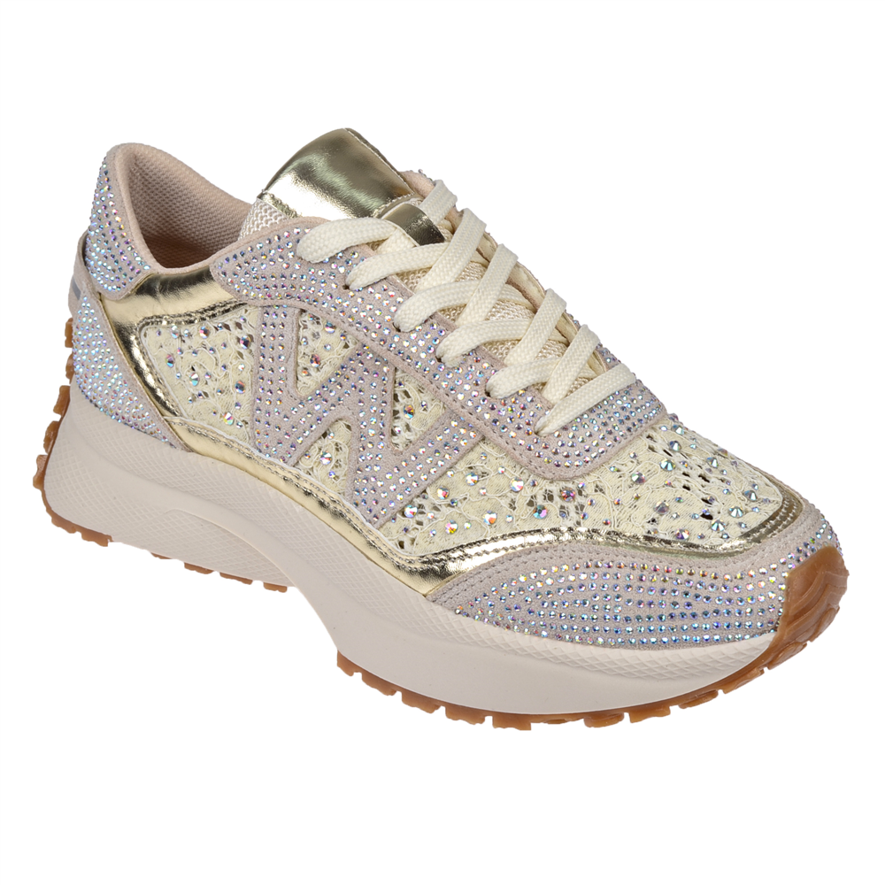 Sms Taş Detaylı Dantelli Kadın Spor Ayakkabı Sneaker SMS-83125   BEJ TAŞLI