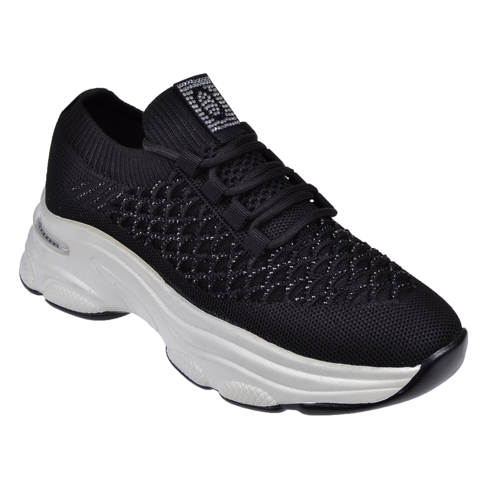 Voyager Taş Detaylı Triko Kadın Spor Ayakkabı Sneaker VOY-064   SİYAH