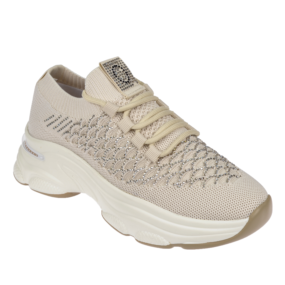 Voyager Taş Detaylı Triko Kadın Spor Ayakkabı Sneaker VOY-064   BEJ