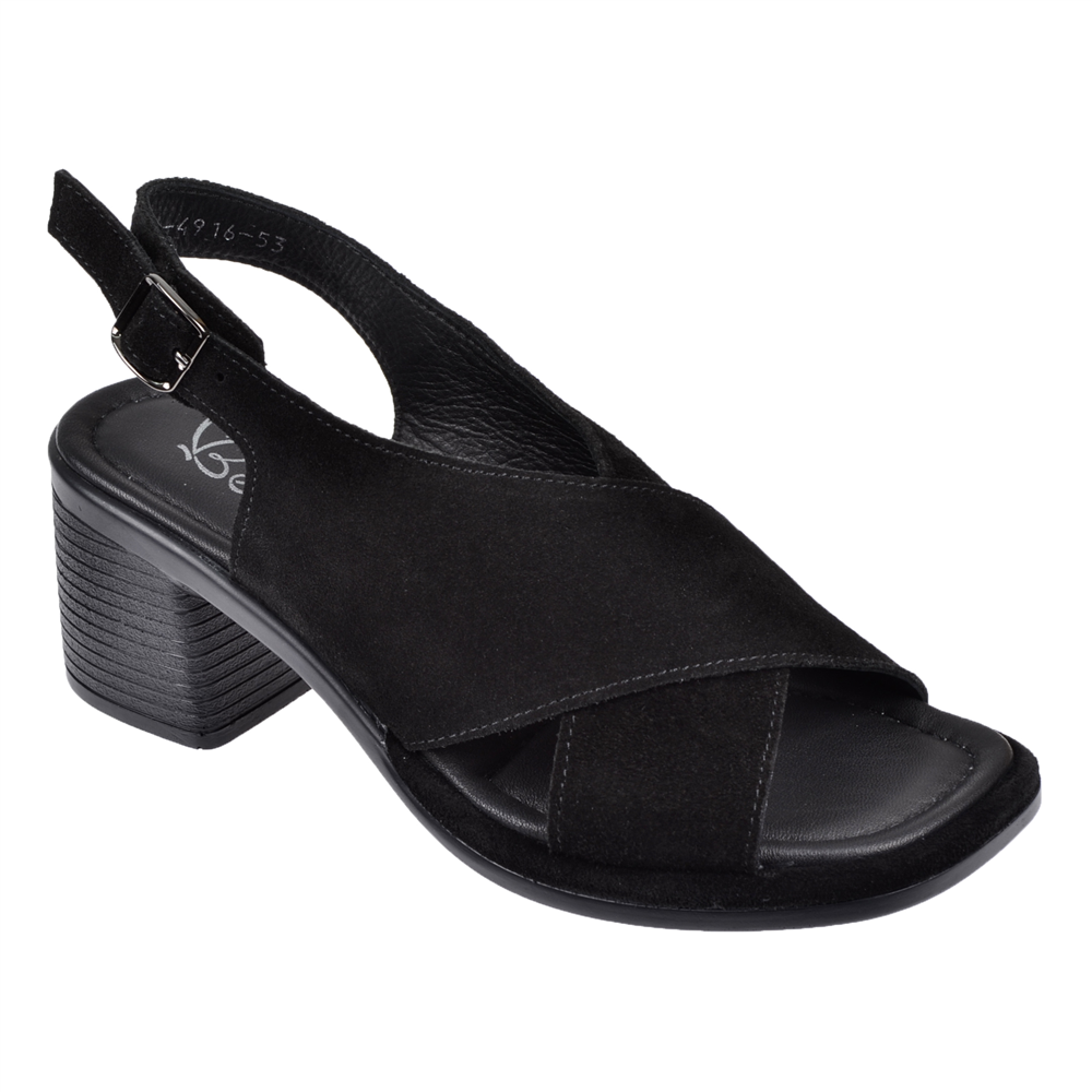 Beety Hakiki Deri 6,5 Cm Topuklu Kadın Sandalet BEE-4916 SİYAH SÜET