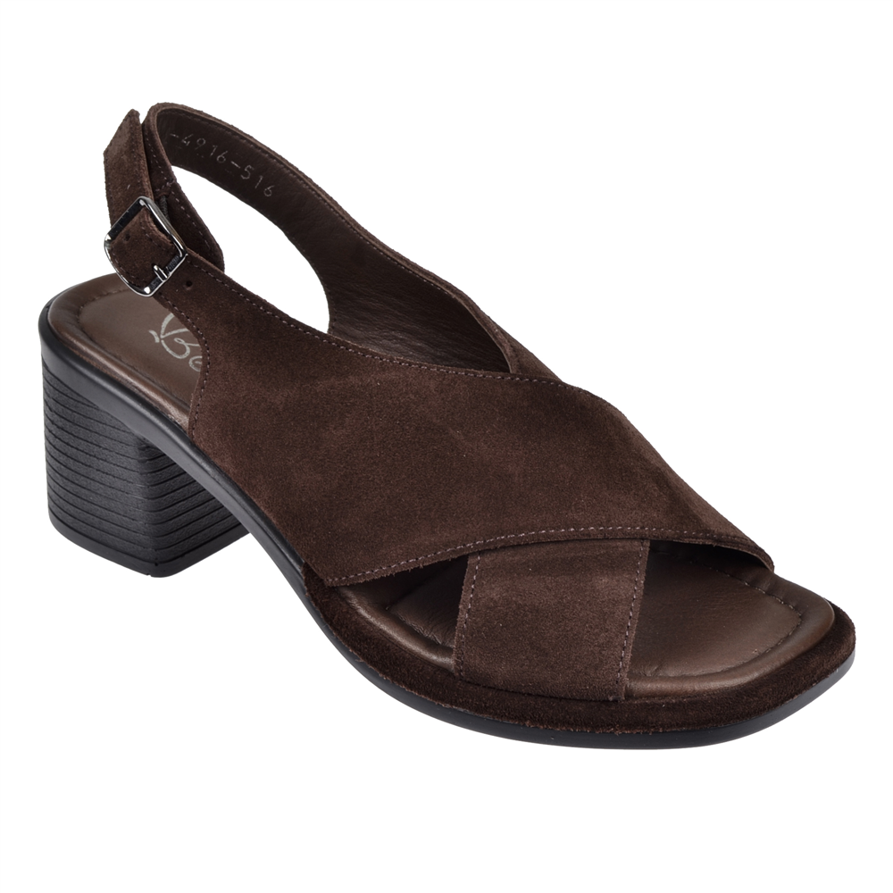Beety Hakiki Deri 6,5 Cm Topuklu Kadın Sandalet BEE-4916   KAHVE SÜET