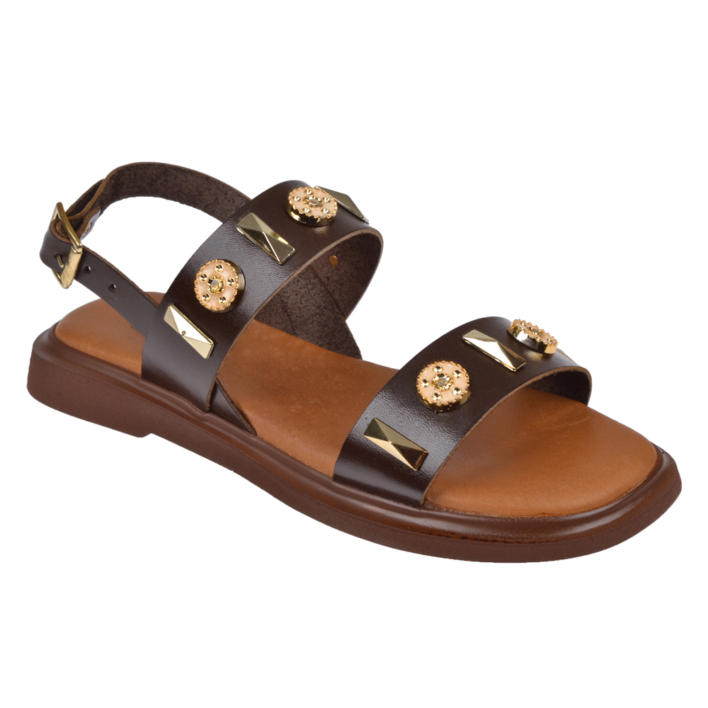 Beety Hakiki Deri Comfort Kadın Sandalet BEE-352 KAHVE